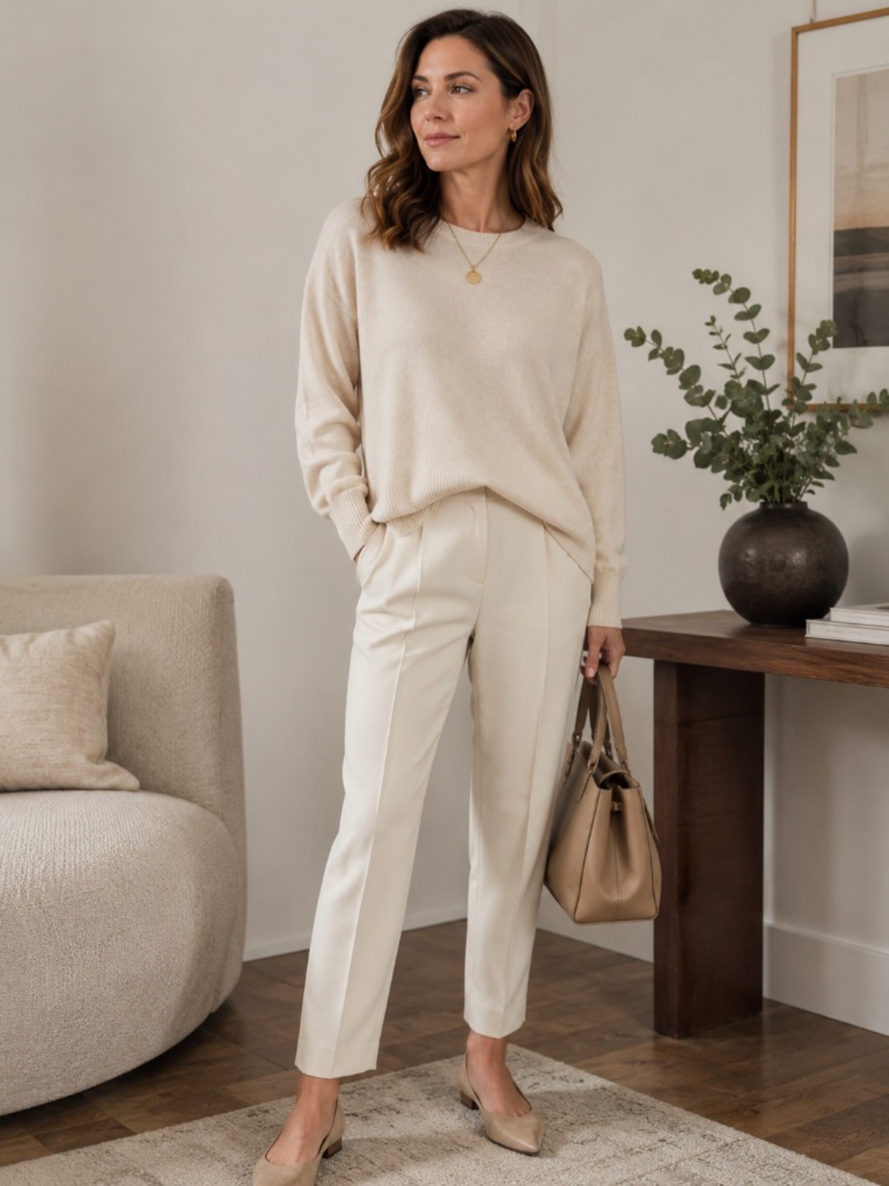 Cartolina Nantucket 100% Cashmere Beige Relaxed Fit Sweater Size L